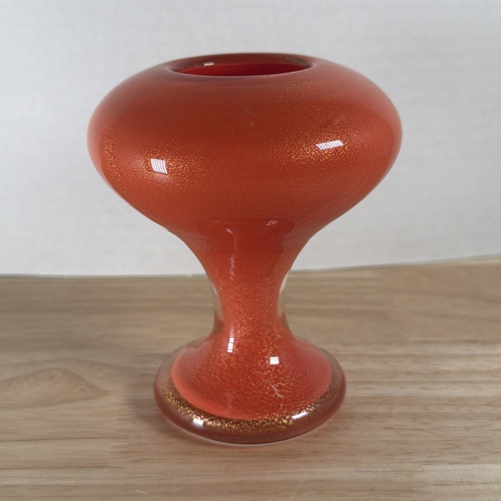 RARE VNTG Murano Glass Table Lighter GLASS ONLY Orange W Gold Flecks